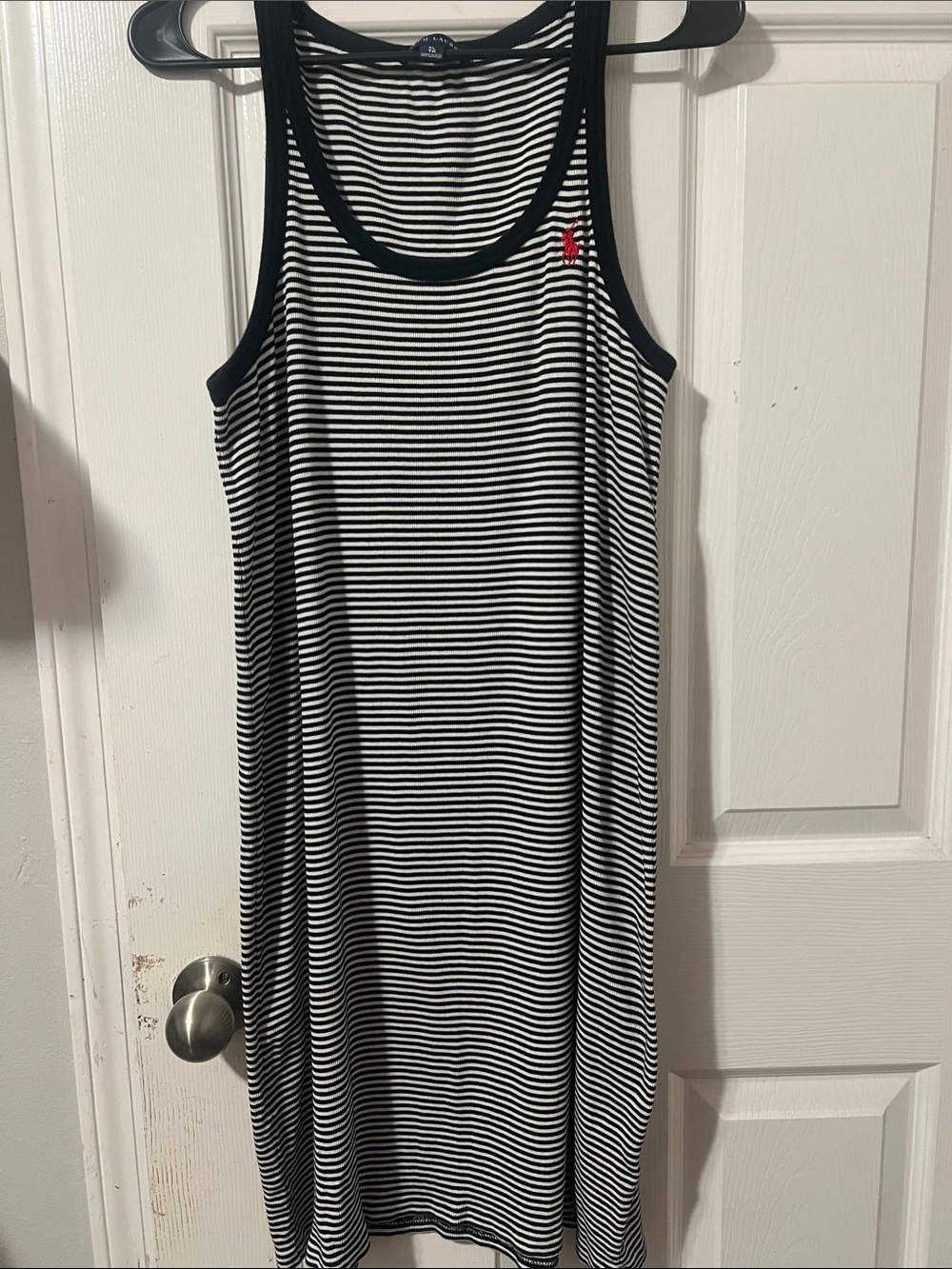 Ralph Lauren Black & White Striped Tank Dress with Red Pony Logo